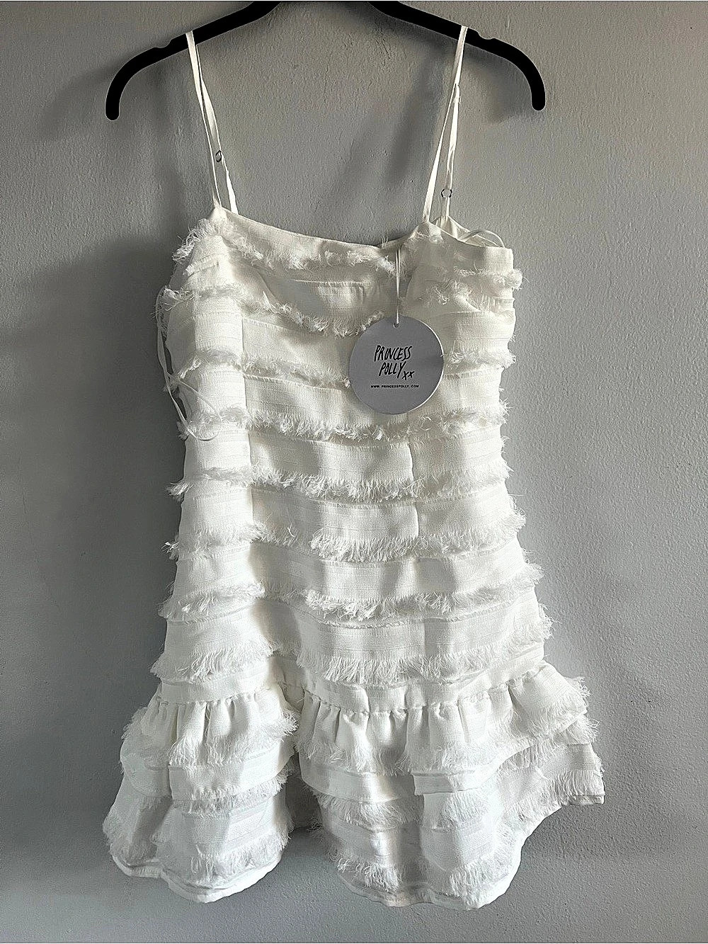 NWT Princess Polly Molina Mini Dress White - Eyelash Fringe Ruffle - Size 2